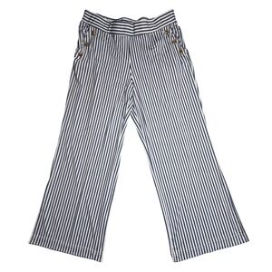 Blue White Striped Sailor Wide Leg Pants XL Nautical Button Accent Coastal Yacht